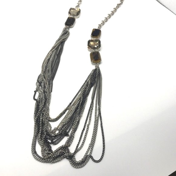 SIMPLY VERA WANG Women MULTI STRAND SILVER Tone CHAINS NECKLACE faceted‎ Accents - Picture 1 of 7